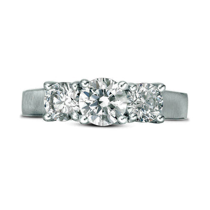 1.75 CT. T.W. Natural Diamond Three Stone Satin-Finish Engagement Ring in Solid 14K White Gold