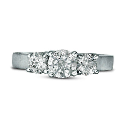 1.5 CT. T.W. Natural Diamond Three Stone Satin-Finish Engagement Ring in Solid 14K White Gold