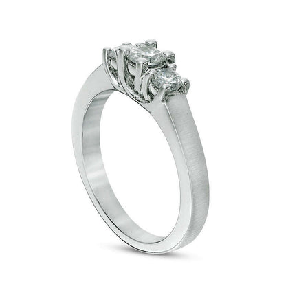 0.50 CT. T.W. Natural Diamond Three Stone Satin-Finish Engagement Ring in Solid 14K White Gold