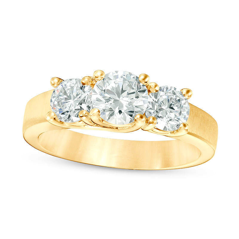 1.75 CT. T.W. Natural Diamond Three Stone Satin-Finish Engagement Ring in Solid 14K Gold