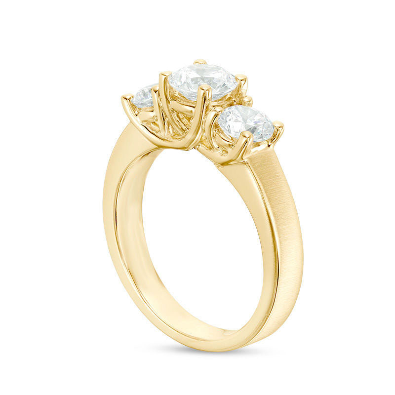 1.75 CT. T.W. Natural Diamond Three Stone Satin-Finish Engagement Ring in Solid 14K Gold