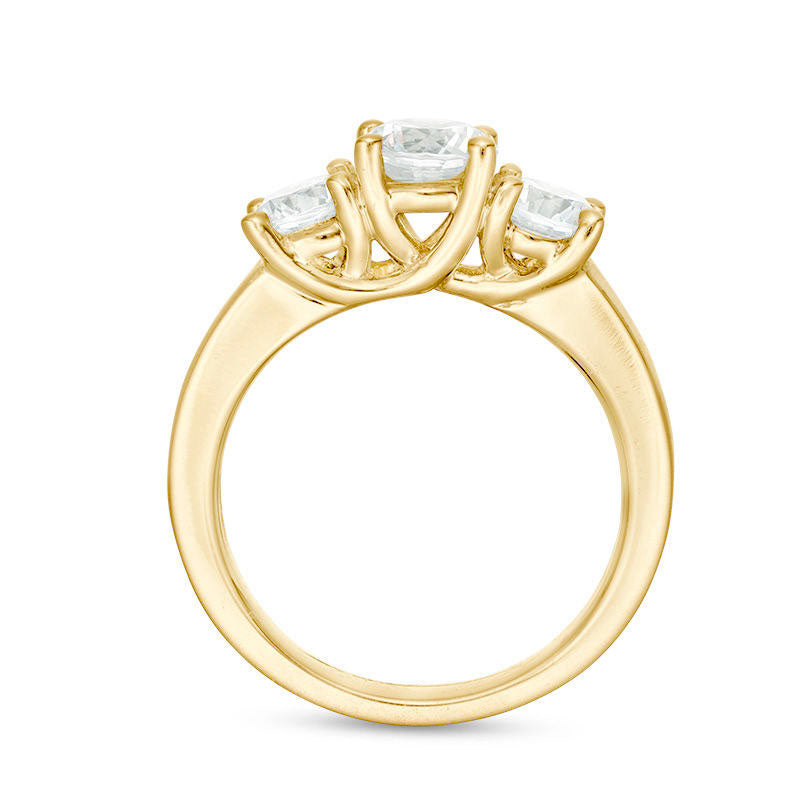 1.75 CT. T.W. Natural Diamond Three Stone Satin-Finish Engagement Ring in Solid 14K Gold