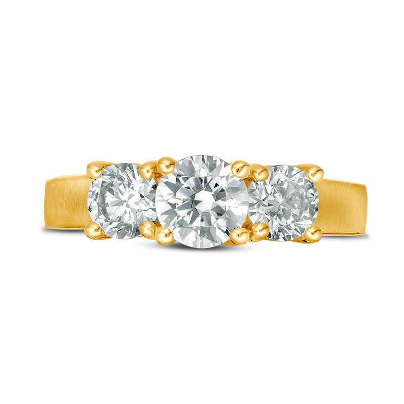 1.75 CT. T.W. Natural Diamond Three Stone Satin-Finish Engagement Ring in Solid 14K Gold