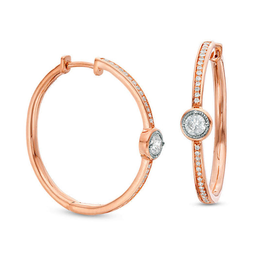 0.75 CT. T.W. Diamond Hoop Earrings in 10K Rose Gold