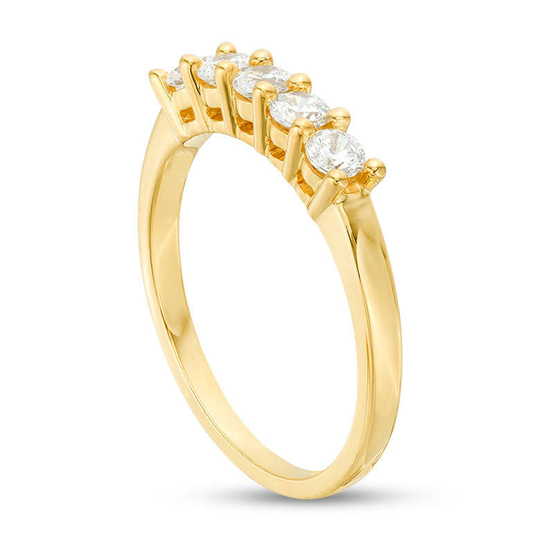 0.50 CT. T.W. Natural Diamond Five Stone Anniversary Band in Solid 10K Yellow Gold