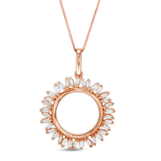 0.25 CT. T.W. Baguette Natural Diamond Sunburst Pendant in 10K Rose Gold