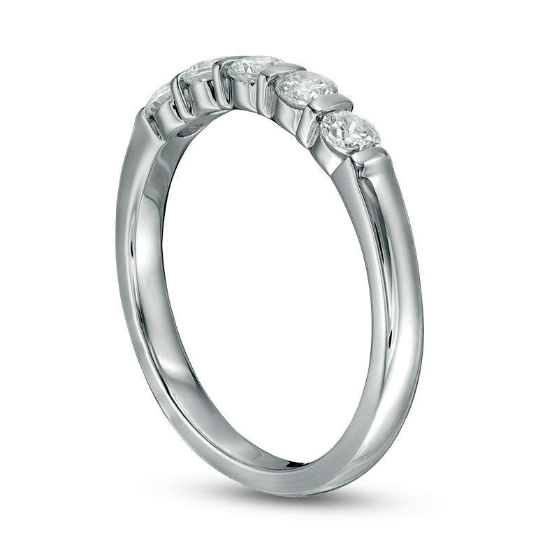 0.50 CT. T.W. Natural Diamond Five Stone Vertical Bar Anniversary Band in Solid 10K White Gold
