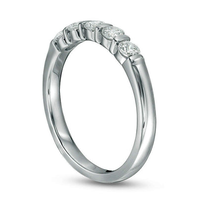 0.50 CT. T.W. Natural Diamond Five Stone Vertical Bar Anniversary Band in Solid 10K White Gold