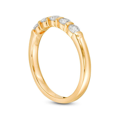 0.50 CT. T.W. Natural Diamond Five Stone Vertical Bar Anniversary Band in Solid 10K Yellow Gold