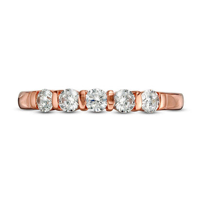 0.50 CT. T.W. Natural Diamond Five Stone Vertical Bar Anniversary Band in Solid 10K Rose Gold
