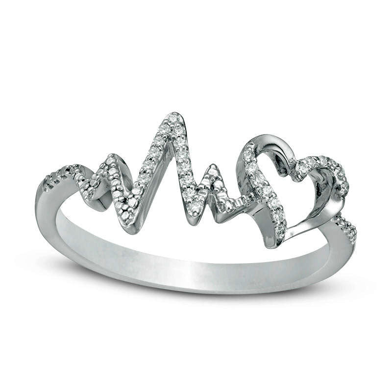 0.07 CT. T.W. Natural Diamond Heartbeat and Heart Ring in Sterling Silver