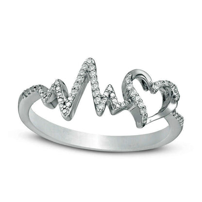 0.07 CT. T.W. Natural Diamond Heartbeat and Heart Ring in Sterling Silver