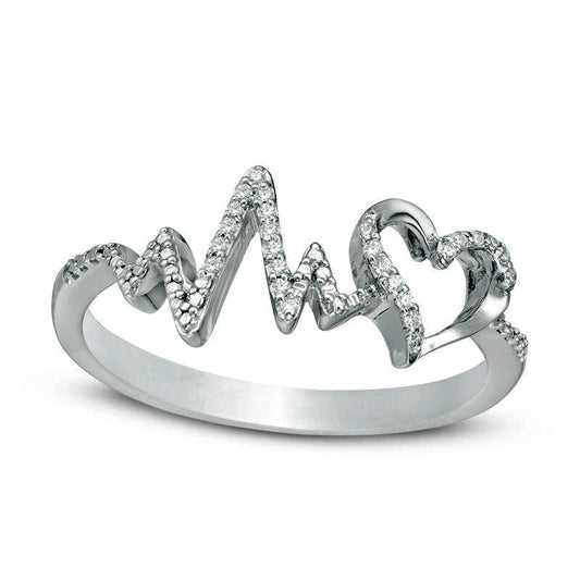 0.07 CT. T.W. Natural Diamond Heartbeat and Heart Ring in Sterling Silver