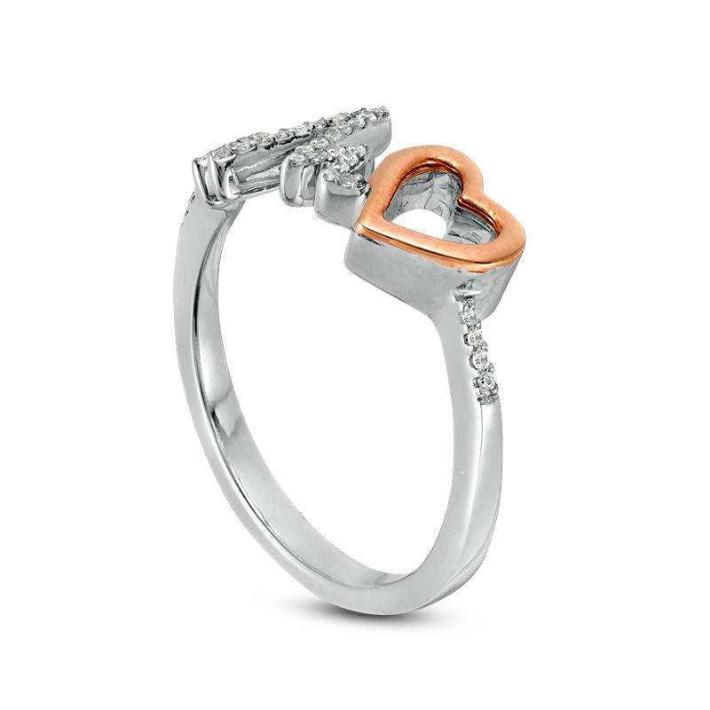 0.13 CT. T.W. Natural Diamond Heartbeat and Heart Ring in Sterling Silver and Solid 10K Rose Gold