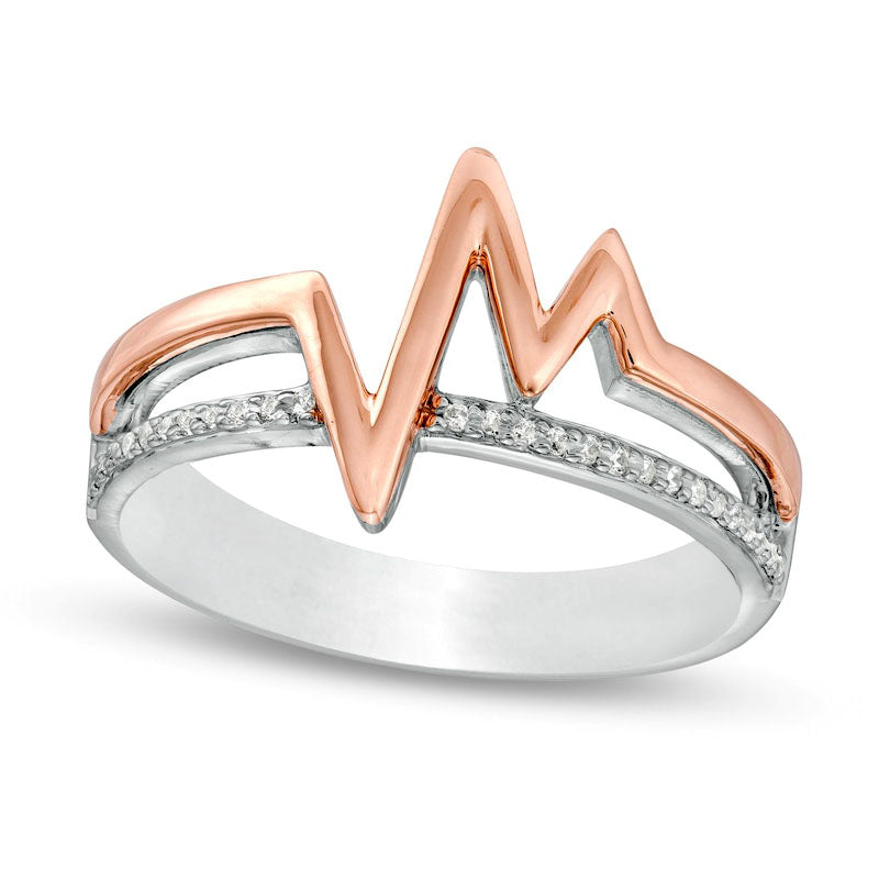 0.07 CT. T.W. Natural Diamond Heartbeat Stacked Ring in Sterling Silver with Solid 14K Rose Gold Plate
