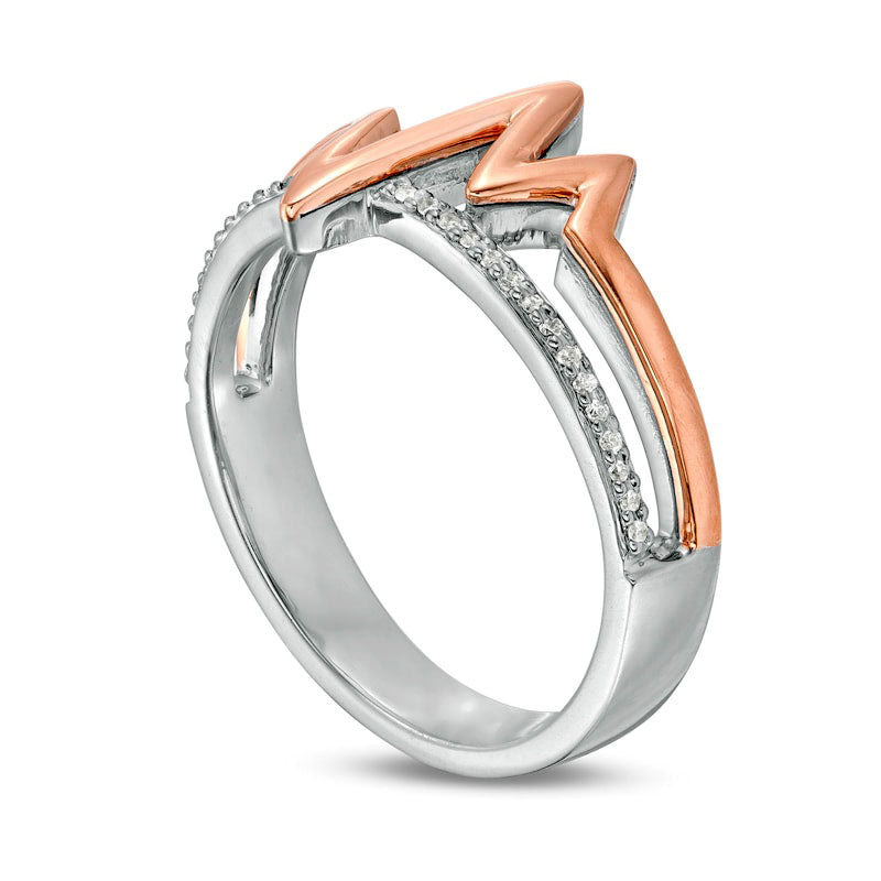 0.07 CT. T.W. Natural Diamond Heartbeat Stacked Ring in Sterling Silver with Solid 14K Rose Gold Plate