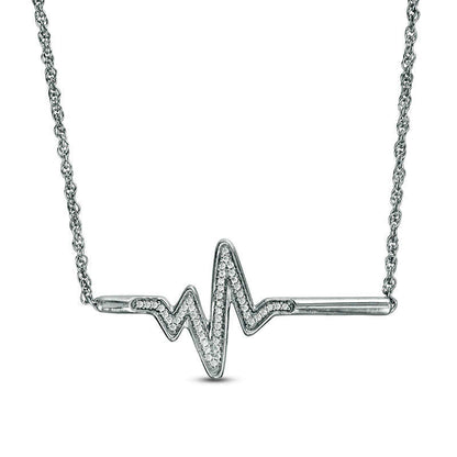 0.1 CT. T.W. Natural Diamond Heartbeat Bar Necklace in Sterling Silver - 16.7