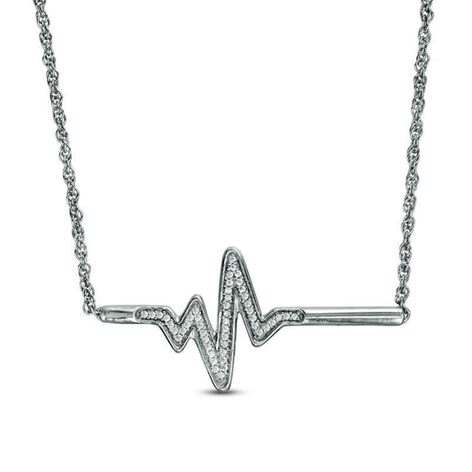 0.1 CT. T.W. Natural Diamond Heartbeat Bar Necklace in Sterling Silver - 16.7