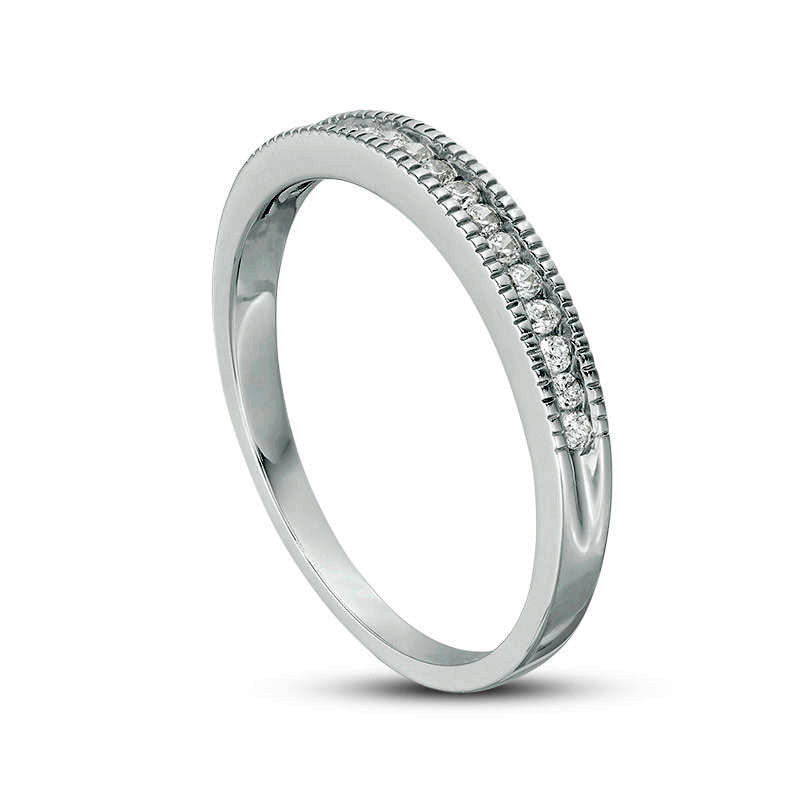 0.17 CT. T.W. Natural Diamond Antique Vintage-Style Stackable Band in Solid 10K White Gold