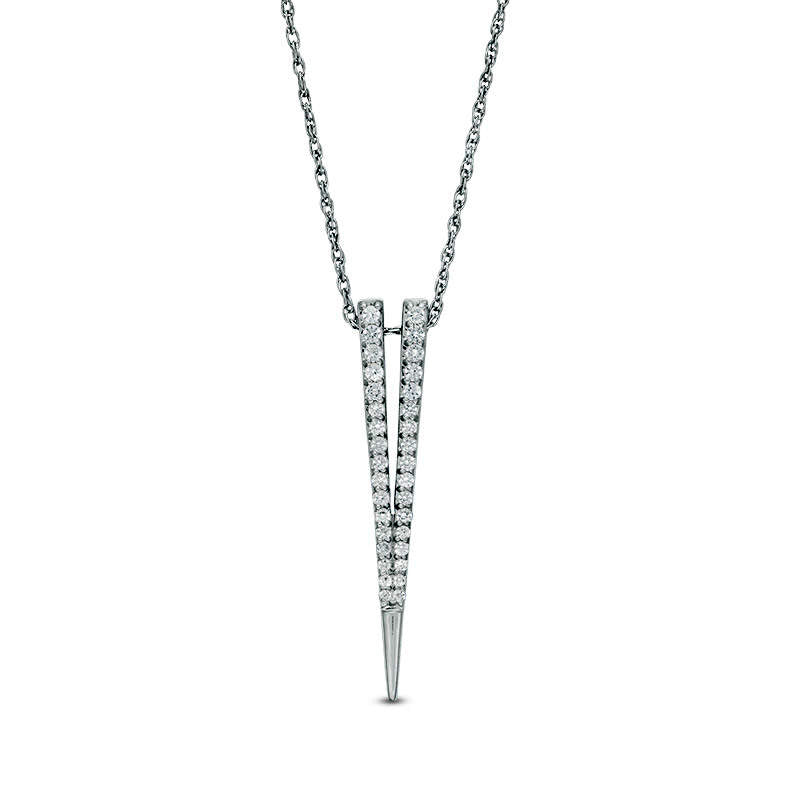 Lab-Created White Sapphire Deep V" Pendant in Sterling Silver"