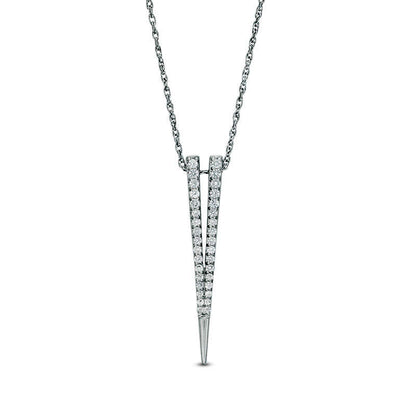 Lab-Created White Sapphire Deep V" Pendant in Sterling Silver"