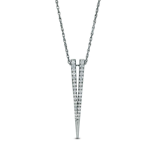 Lab-Created White Sapphire Deep V" Pendant in Sterling Silver"
