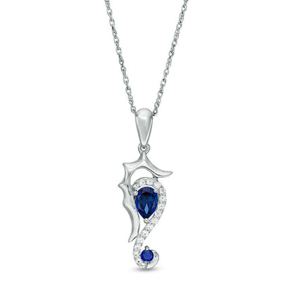 Lab-Created Blue and White Sapphire Seahorse Pendant in Sterling Silver