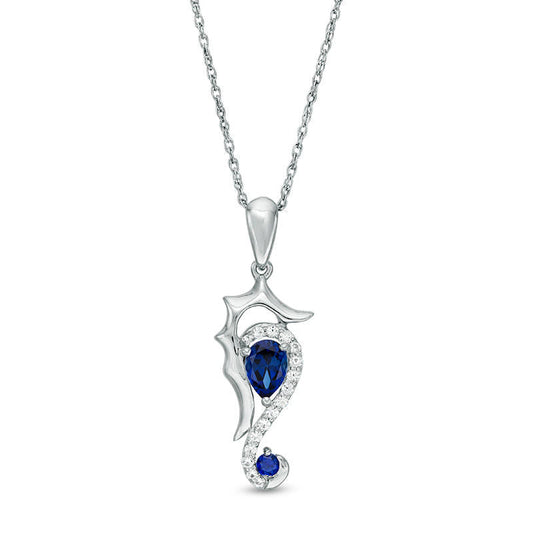 Lab-Created Blue and White Sapphire Seahorse Pendant in Sterling Silver