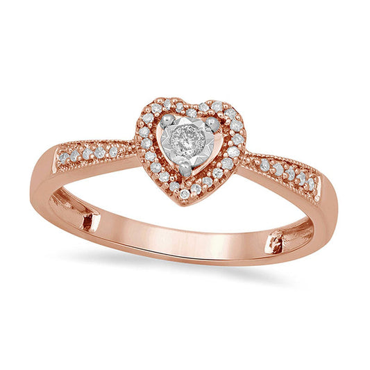 0.13 CT. T.W. Natural Diamond Heart Frame Antique Vintage-Style Promise Ring in Solid 10K Rose Gold