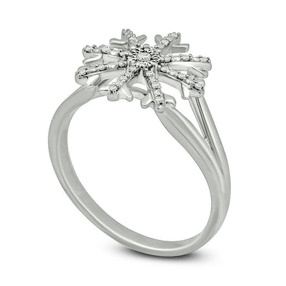 0.10 CT. T.W. Natural Diamond Snowflake Ring in Sterling Silver