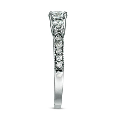 0.75 CT. T.W. Natural Diamond Three Stone Antique Vintage-Style Engagement Ring in Solid 10K White Gold