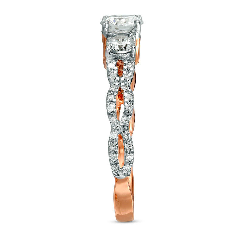 1.0 CT. T.W. Natural Diamond Three Stone Braid Engagement Ring in Solid 10K Rose Gold