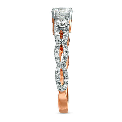 1.0 CT. T.W. Natural Diamond Three Stone Braid Engagement Ring in Solid 10K Rose Gold