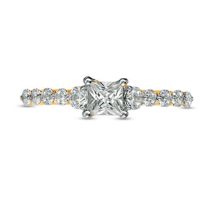 1.0 CT. T.W. Princess-Cut Natural Diamond Three Stone Engagement Ring in Solid 10K Yellow Gold