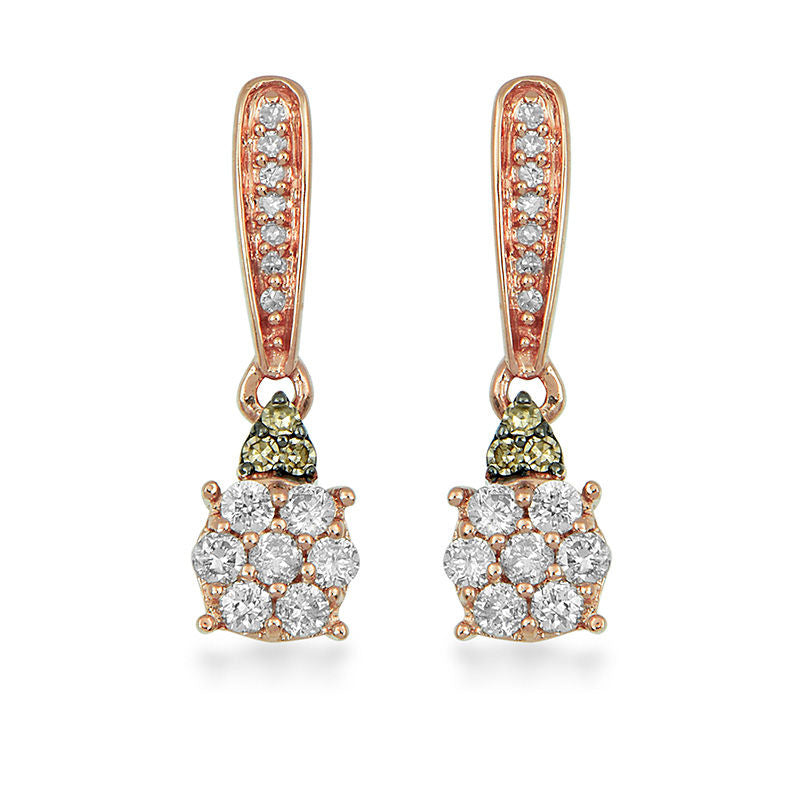 0.25 CT. T.W. Champagne and White Composite Diamond Flower Drop Earrings in 10K Rose Gold