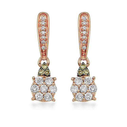 0.25 CT. T.W. Champagne and White Composite Diamond Flower Drop Earrings in 10K Rose Gold