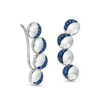 Lab-Created Blue Sapphire Crescent Four Moon Curved Crawler Earrings in Sterling Silver
