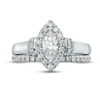 1.0 CT. T.W. Marquise Natural Diamond Frame Collar Bridal Engagement Ring Set in Solid 14K White Gold