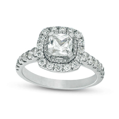 1.75 CT. T.W. Cushion-Cut Natural Diamond Frame Engagement Ring in Solid 14K White Gold