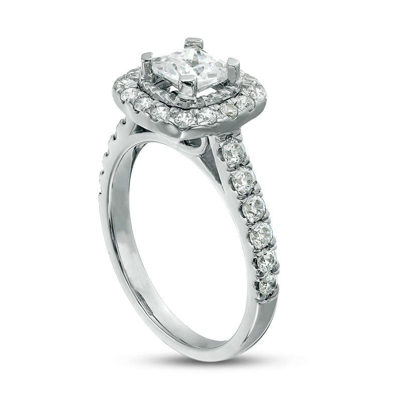 1.75 CT. T.W. Cushion-Cut Natural Diamond Frame Engagement Ring in Solid 14K White Gold