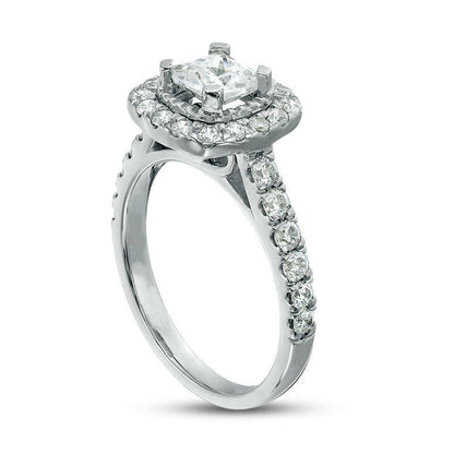 1.75 CT. T.W. Cushion-Cut Natural Diamond Frame Engagement Ring in Solid 14K White Gold