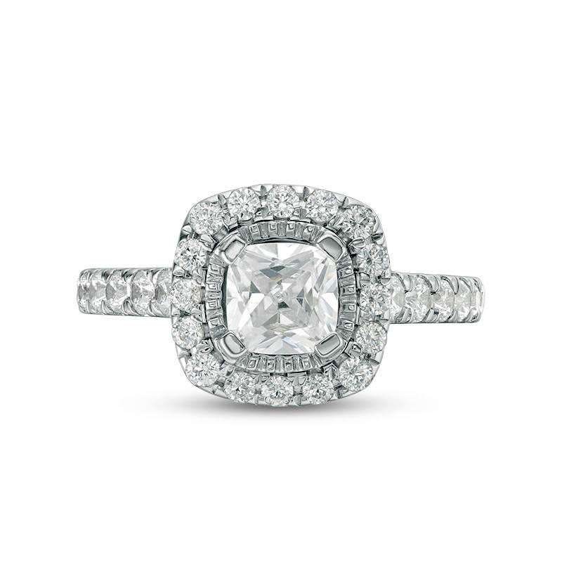 1.75 CT. T.W. Cushion-Cut Natural Diamond Frame Engagement Ring in Solid 14K White Gold