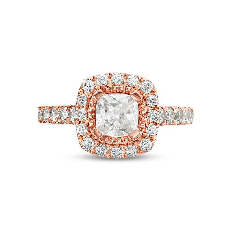 1.75 CT. T.W. Cushion-Cut Natural Diamond Frame Engagement Ring in Solid 14K Rose Gold