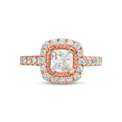 1.75 CT. T.W. Cushion-Cut Natural Diamond Frame Engagement Ring in Solid 14K Rose Gold