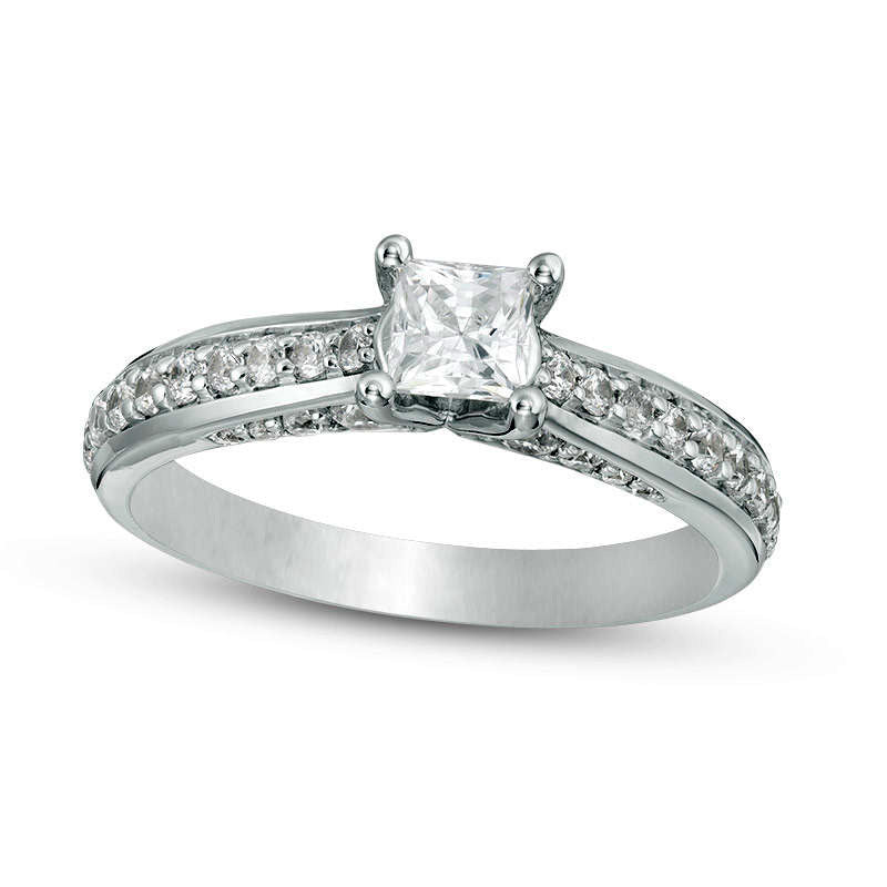 1.0 CT. T.W. Princess-Cut Natural Diamond Pav? Engagement Ring in Solid 14K White Gold