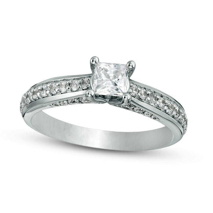 1.0 CT. T.W. Princess-Cut Natural Diamond Pav? Engagement Ring in Solid 14K White Gold