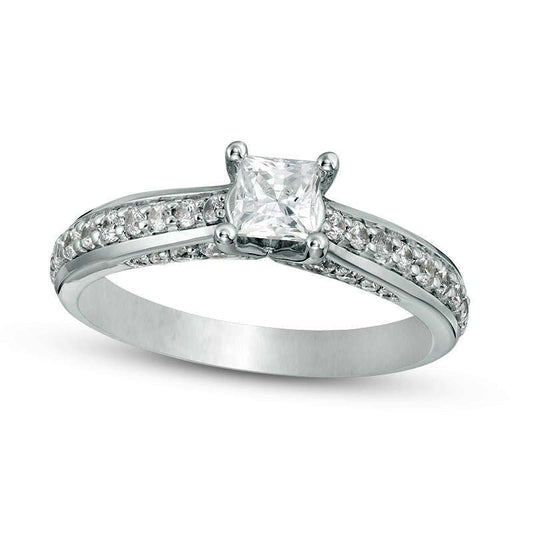1.0 CT. T.W. Princess-Cut Natural Diamond Pav? Engagement Ring in Solid 14K White Gold