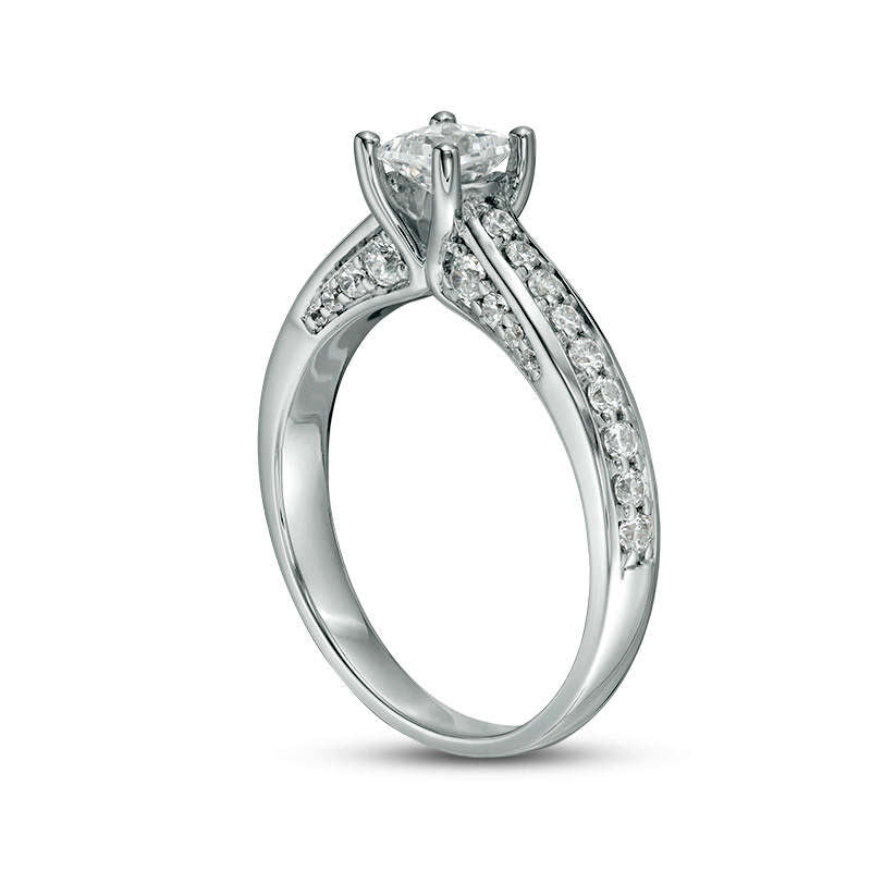 1.0 CT. T.W. Princess-Cut Natural Diamond Pav? Engagement Ring in Solid 14K White Gold