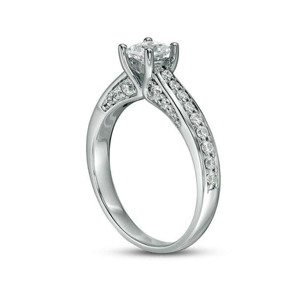 1.0 CT. T.W. Princess-Cut Natural Diamond Pav? Engagement Ring in Solid 14K White Gold