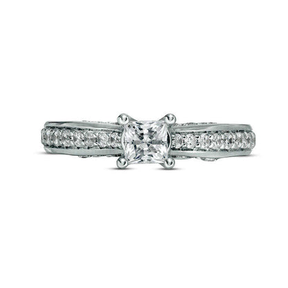 1.0 CT. T.W. Princess-Cut Natural Diamond Pav? Engagement Ring in Solid 14K White Gold